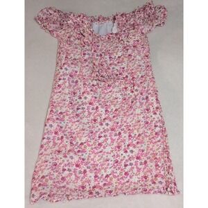 Cupshe Floral Mini Dress Womens Medium Pink White NWT Smocked Off Shoulder Puff